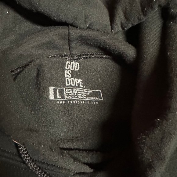 God Is Dope Mens Charcoal Gray Long Sleeve Pullover Hooded Sweatshirt Size Large - Picture 3 of 3